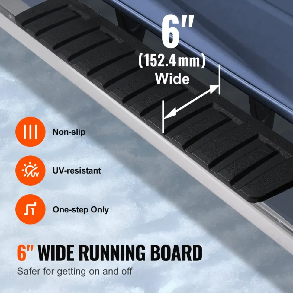 VEVOR Running Boards, 6" Step Bars Compatible with 2015-2023 Ford F150-Crew Cab/2017-2023 Ford F-250 F-350 Super Duty Crew Cab, 201 Stainless Steel Side Steps Nerf Bars, 500LBS Capacity, 2 Piece