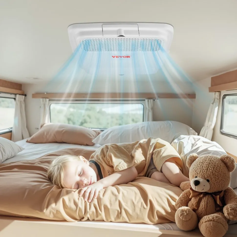 VEVOR RV Air Conditioner, 13500 BTU Non-Ducted Rooftop RV AC Unit, 65 dB Quiet Design, Including Air Distribution Box, Operation Panel and Installation Hardware, for Campers, Vans, Trailers, White