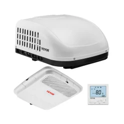VEVOR RV Air Conditioner, 15000 BTU Non-Ducted Rooftop RV AC Unit, 65 dB Quiet Design, Including Air Distribution Box, Operation Panel and Installation Hardware, for Campers, Vans, Trailers, White