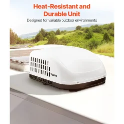 VEVOR RV Air Conditioner, 15000 BTU Non-Ducted Rooftop RV AC Unit, 65 dB Quiet Design, Including Air Distribution Box, Operation Panel and Installation Hardware, for Campers, Vans, Trailers, White