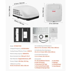 VEVOR RV Air Conditioner, 15000 BTU Non-Ducted Rooftop RV AC Unit, 65 dB Quiet Design, Including Air Distribution Box, Operation Panel and Installation Hardware, for Campers, Vans, Trailers, White