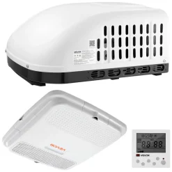 VEVOR RV Air Conditioner, 15000 BTU RV AC Unit, 120V Non-Ducted Rooftop Air Conditioner with Cooling and Heating, Four-Way Airflow, PTC Heating Module, Easy Install Quiet AC with Control Panel, White