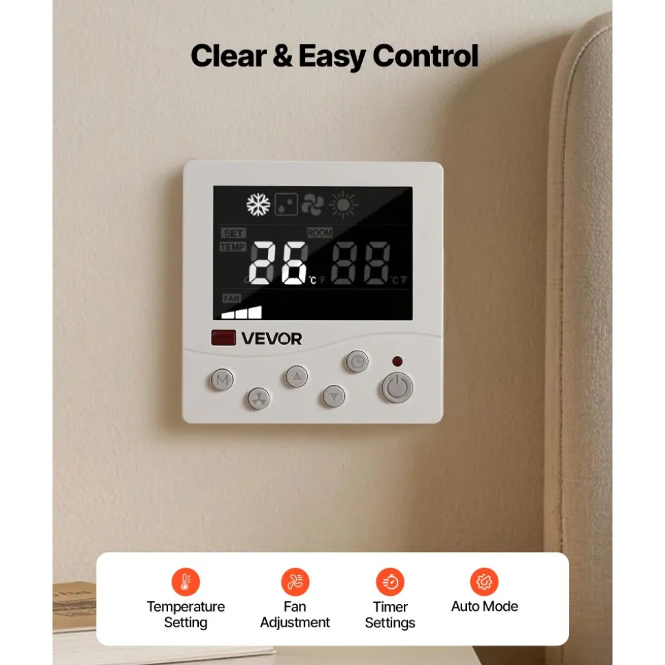VEVOR RV Air Conditioner, 15000 BTU RV AC Unit, 120V Non-Ducted Rooftop Air Conditioner with Cooling and Heating, Four-Way Airflow, PTC Heating Module, Easy Install Quiet AC with Control Panel, White