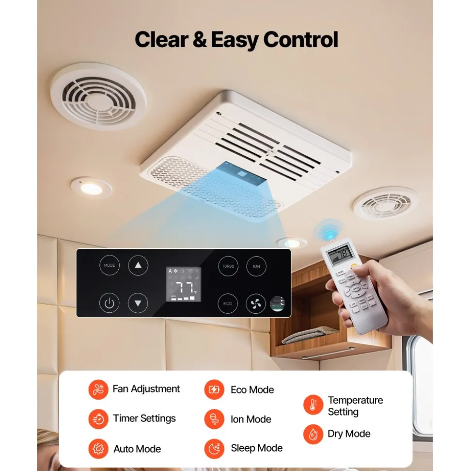 VEVOR RV Air Conditioner, 13500 BTU RV AC Unit, 120V Ducted Rooftop Air Conditioner with Variable Speed Compressor, Easy Install Quiet Cooling AC Unit with ADB Button Control and Remote Control, White