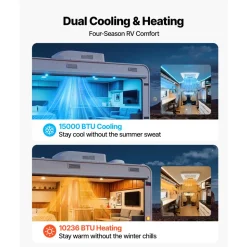 VEVOR RV Air Conditioner, 15000 BTU RV AC Unit, 120V Ducted Rooftop Air Conditioner with Heat Pump & Cooling, Variable Speed Easy Install Quiet AC Unit with ADB Button Control & Remote Control, White