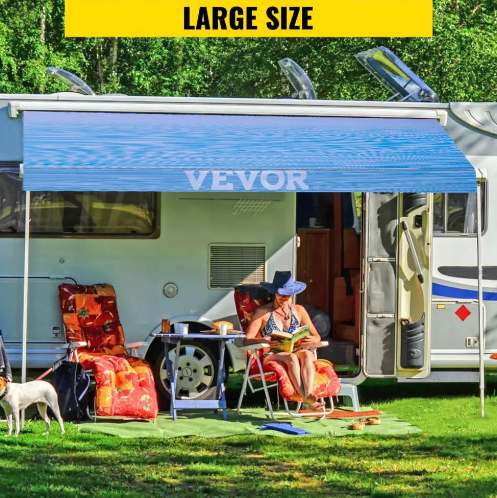 VEVOR RV Awning 16' Camper Awning Fabric, Trailer Awning Canopy Patio Camping Car Awning, Durable 15oz Vinyl Roller Tube for RV, Van, SUV, Patio Awning Replacement Ocean Blue Fade