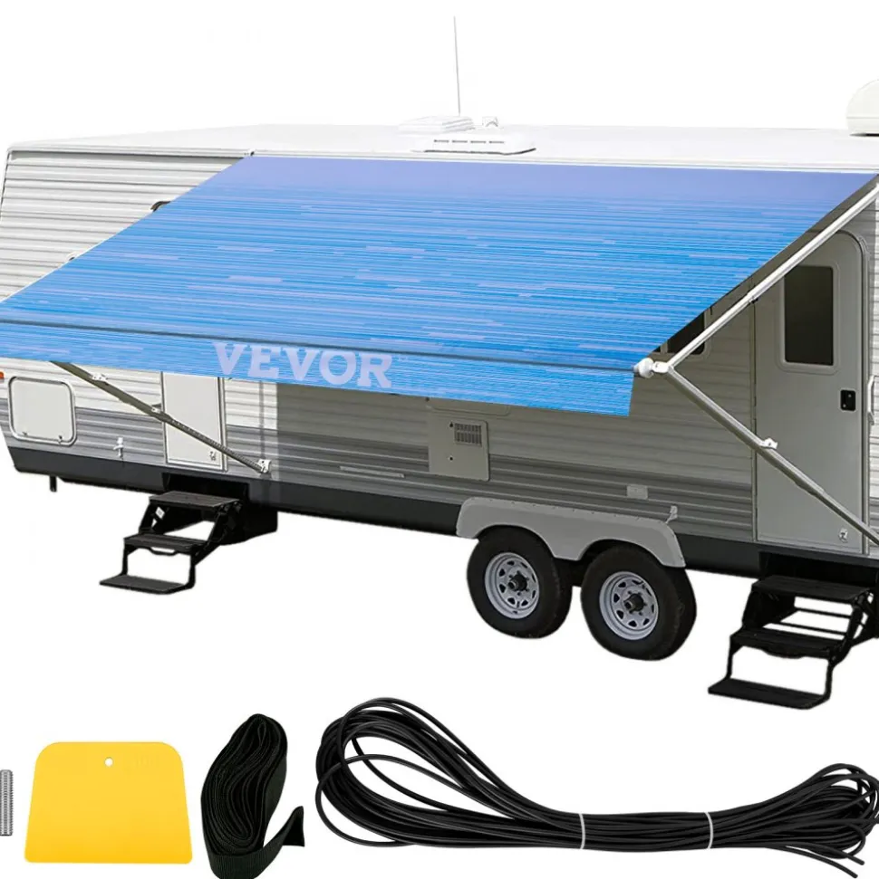 VEVOR RV Awning 18' Camper Awning Fabric, Trailer Awning Canopy Patio Camping Car Awning, Durable 15oz Vinyl Roller Tube for RV, Van, SUV, Patio Awning Replacement Ocean Blue Fade