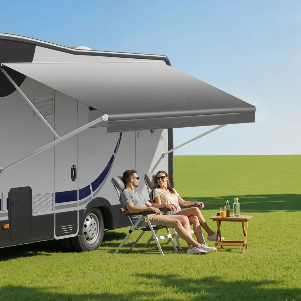 VEVOR RV Awning Fabric Replacement, 18' (Fabric 17'2") 18 oz Heavy-Duty Weatherproof Vinyl Camper Awning Replacement, UPF50+ Protection Waterproof Outdoor Canopy for RV, Motorhome, Trailer, Gray Fade