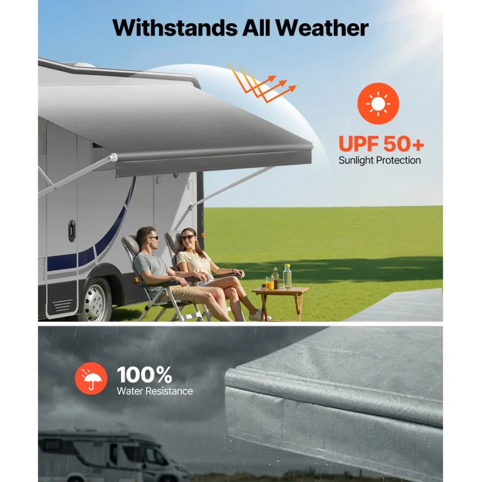 VEVOR RV Awning Fabric Replacement, 18' (Fabric 17'2") 18 oz Heavy-Duty Weatherproof Vinyl Camper Awning Replacement, UPF50+ Protection Waterproof Outdoor Canopy for RV, Motorhome, Trailer, Gray Fade