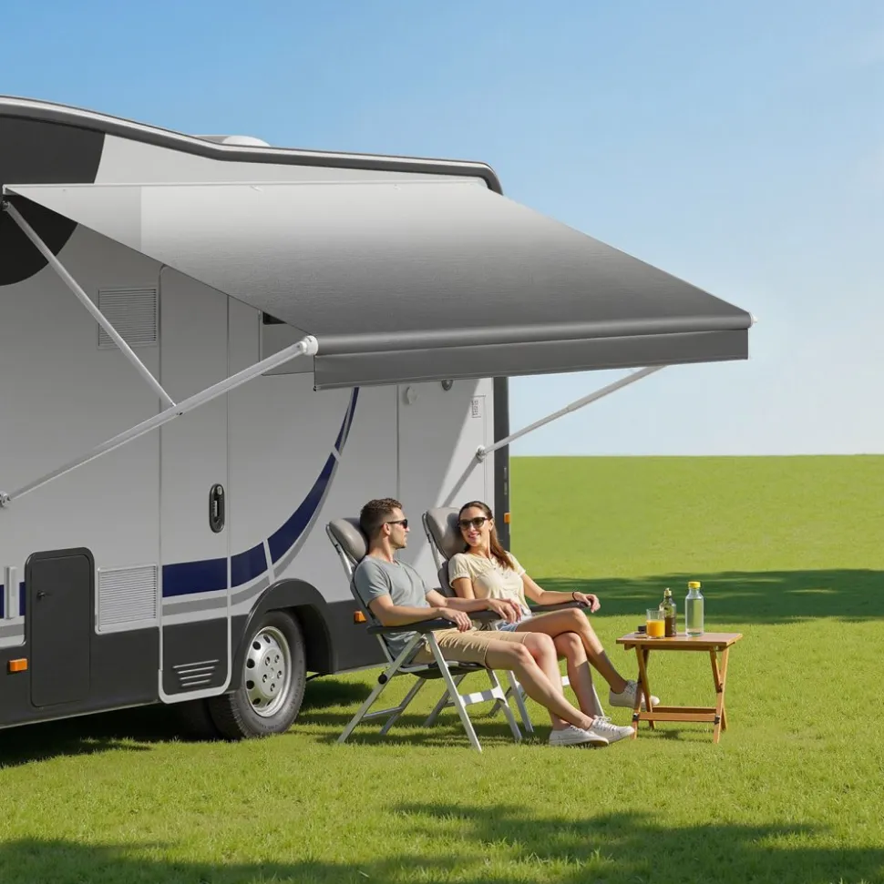 VEVOR RV Awning Fabric Replacement, 16' (Fabric 15'2") 18 oz Heavy-Duty Weatherproof Vinyl Camper Awning Replacement, UPF50+ Protection Waterproof Outdoor Canopy for RV, Motorhome, Trailer, Gray Fade