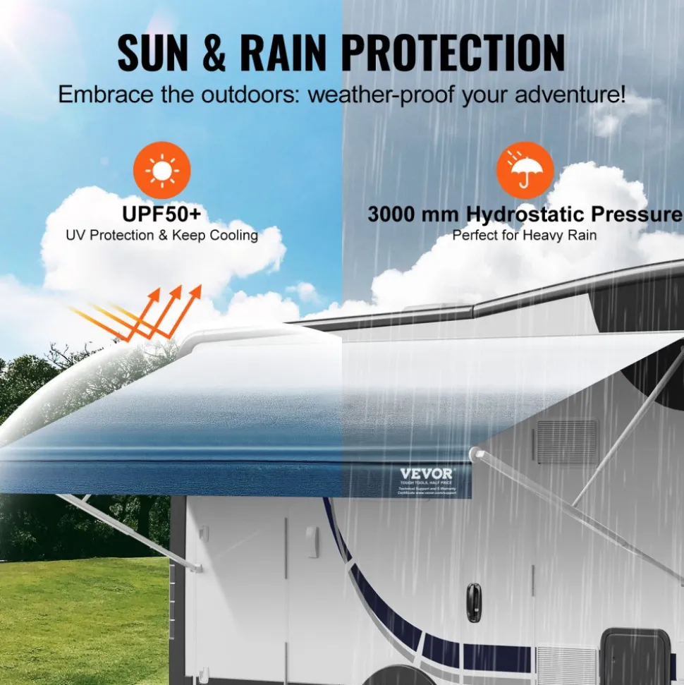 VEVOR RV Awning Fabric Replacement, 17'2" Fabric Length for 18' Awning, Heavy Duty 3-Ply 16oz PVC Camper Awning Fabric, Waterproof & UV Protection Outdoor Canopy for RV, Trailer, Motorhome, Blue Fade