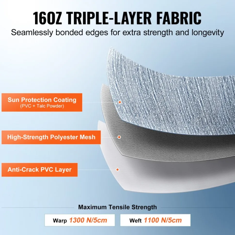 VEVOR RV Awning Fabric Replacement, 20'2" Fabric Length for 21' Awning, Heavy Duty 3-Ply 16oz PVC Camper Awning Fabric, Waterproof & UV Protection Outdoor Canopy for RV, Trailer, Motorhome, Blue Fade