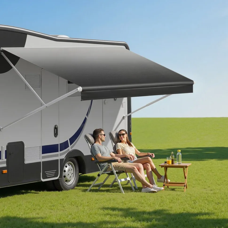 VEVOR RV Awning Fabric Replacement, 17' (Fabric 16'2") 18 oz Heavy-Duty Weatherproof Vinyl Camper Awning Replacement, UPF50+ Protection Waterproof Outdoor Canopy for RV, Motorhome, Trailer, Black Fade