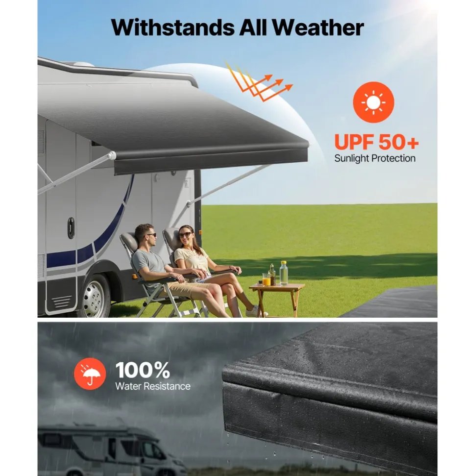 VEVOR RV Awning Fabric Replacement, 17' (Fabric 16'2") 18 oz Heavy-Duty Weatherproof Vinyl Camper Awning Replacement, UPF50+ Protection Waterproof Outdoor Canopy for RV, Motorhome, Trailer, Black Fade