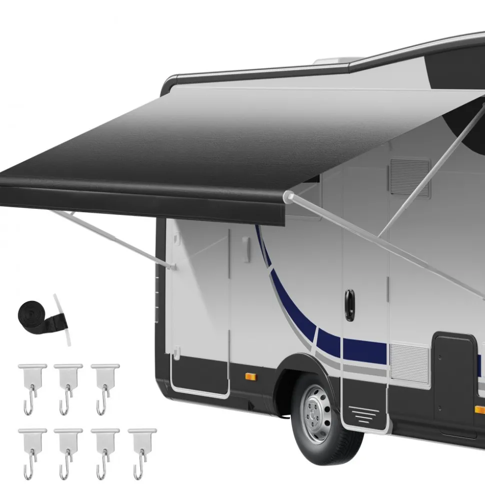 VEVOR RV Awning Fabric Replacement, 17' (Fabric 16'2") 18 oz Heavy-Duty Weatherproof Vinyl Camper Awning Replacement, UPF50+ Protection Waterproof Outdoor Canopy for RV, Motorhome, Trailer, Black Fade