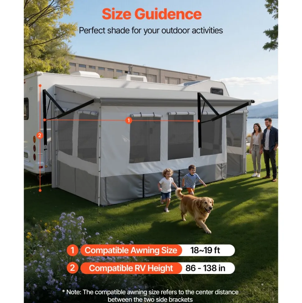 VEVOR RV Awning Sun Shade Room - Compatible with 18 -19 ft Awnings, RV Awning Sun Shading Room with Door & Ventilated Mesh Windows, Sunproof & Windproof Three-Sided Enclosure Tent for RV Camping