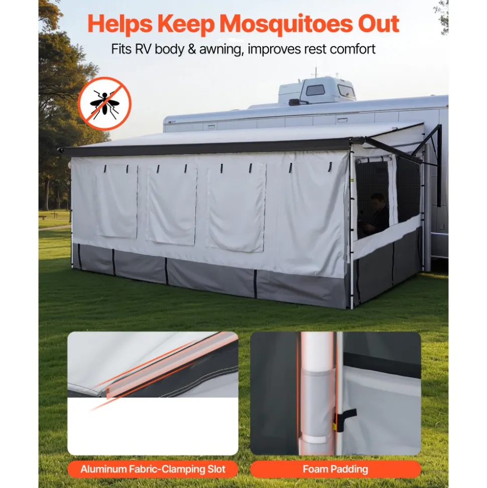 VEVOR RV Awning Sun Shade Room - Compatible with 18 -19 ft Awnings, RV Awning Sun Shading Room with Door & Ventilated Mesh Windows, Sunproof & Windproof Three-Sided Enclosure Tent for RV Camping