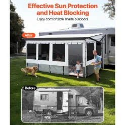 VEVOR RV Awning Sun Shade Room - Compatible with 16 -17 ft Awnings, RV Awning Sun Shading Room with Door & Ventilated Mesh Windows, Sunproof & Windproof Three-Sided Enclosure Tent for RV Camping