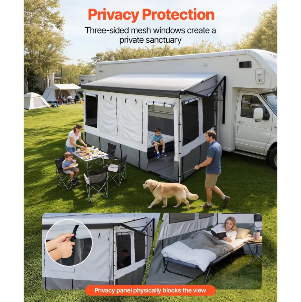 VEVOR RV Awning Sun Shade Room - Compatible with 16 -17 ft Awnings, RV Awning Sun Shading Room with Door & Ventilated Mesh Windows, Sunproof & Windproof Three-Sided Enclosure Tent for RV Camping