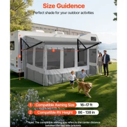 VEVOR RV Awning Sun Shade Room - Compatible with 16 -17 ft Awnings, RV Awning Sun Shading Room with Door & Ventilated Mesh Windows, Sunproof & Windproof Three-Sided Enclosure Tent for RV Camping