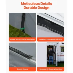 VEVOR RV Awning Sun Shade Room - Compatible with 16 -17 ft Awnings, RV Awning Sun Shading Room with Door & Ventilated Mesh Windows, Sunproof & Windproof Three-Sided Enclosure Tent for RV Camping