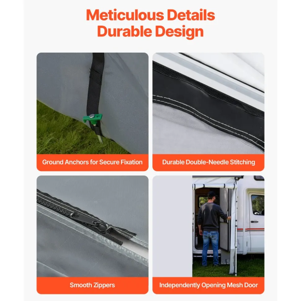 VEVOR RV Awning Sun Shade Room - Compatible with 16 -17 ft Awnings, RV Awning Sun Shading Room with Door & Ventilated Mesh Windows, Sunproof & Windproof Three-Sided Enclosure Tent for RV Camping