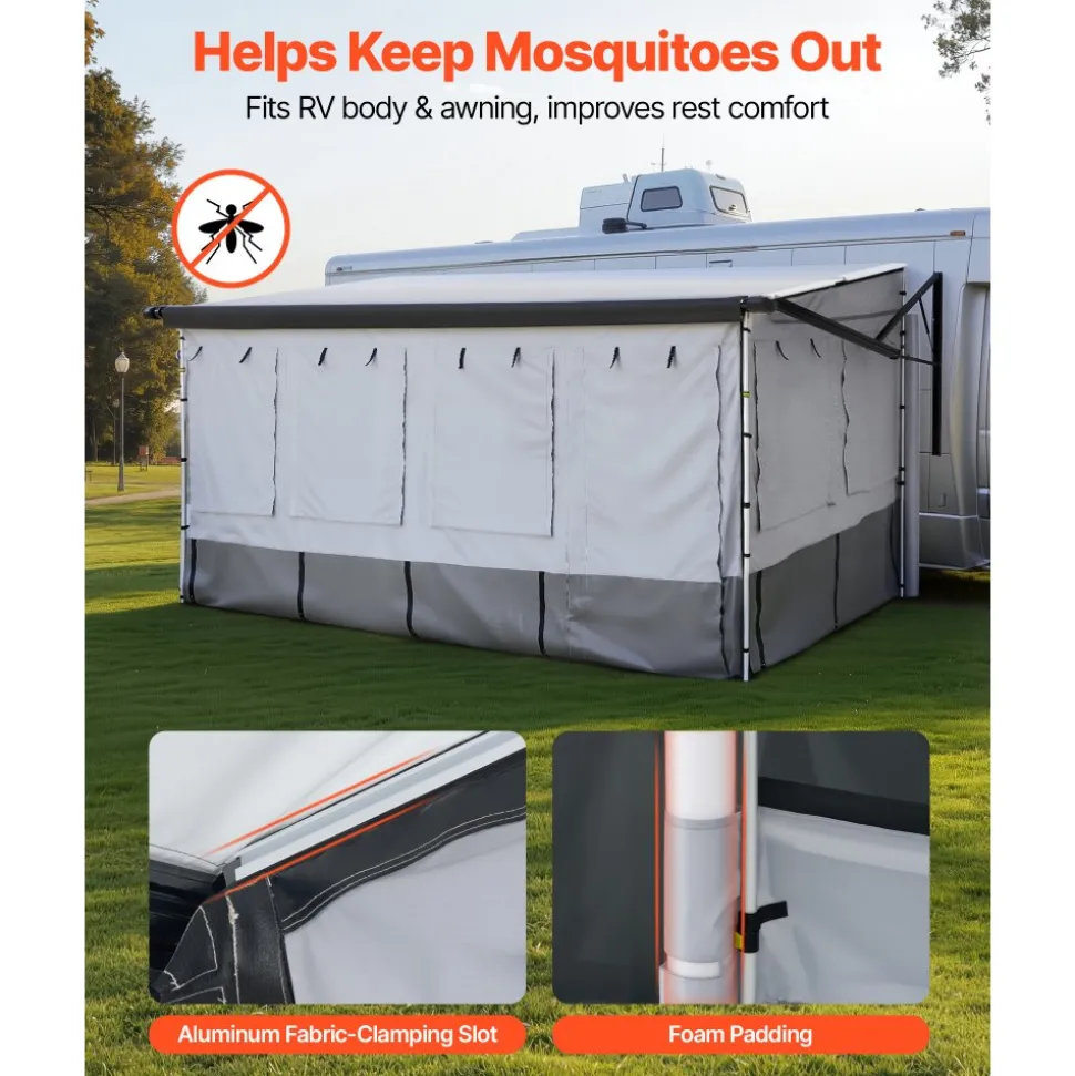 VEVOR RV Awning Sun Shade Room - Compatible with 16 -17 ft Awnings, RV Awning Sun Shading Room with Door & Ventilated Mesh Windows, Sunproof & Windproof Three-Sided Enclosure Tent for RV Camping