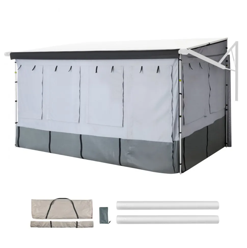 VEVOR RV Awning Sun Shade Room - Compatible with 16 -17 ft Awnings, RV Awning Sun Shading Room with Door & Ventilated Mesh Windows, Sunproof & Windproof Three-Sided Enclosure Tent for RV Camping