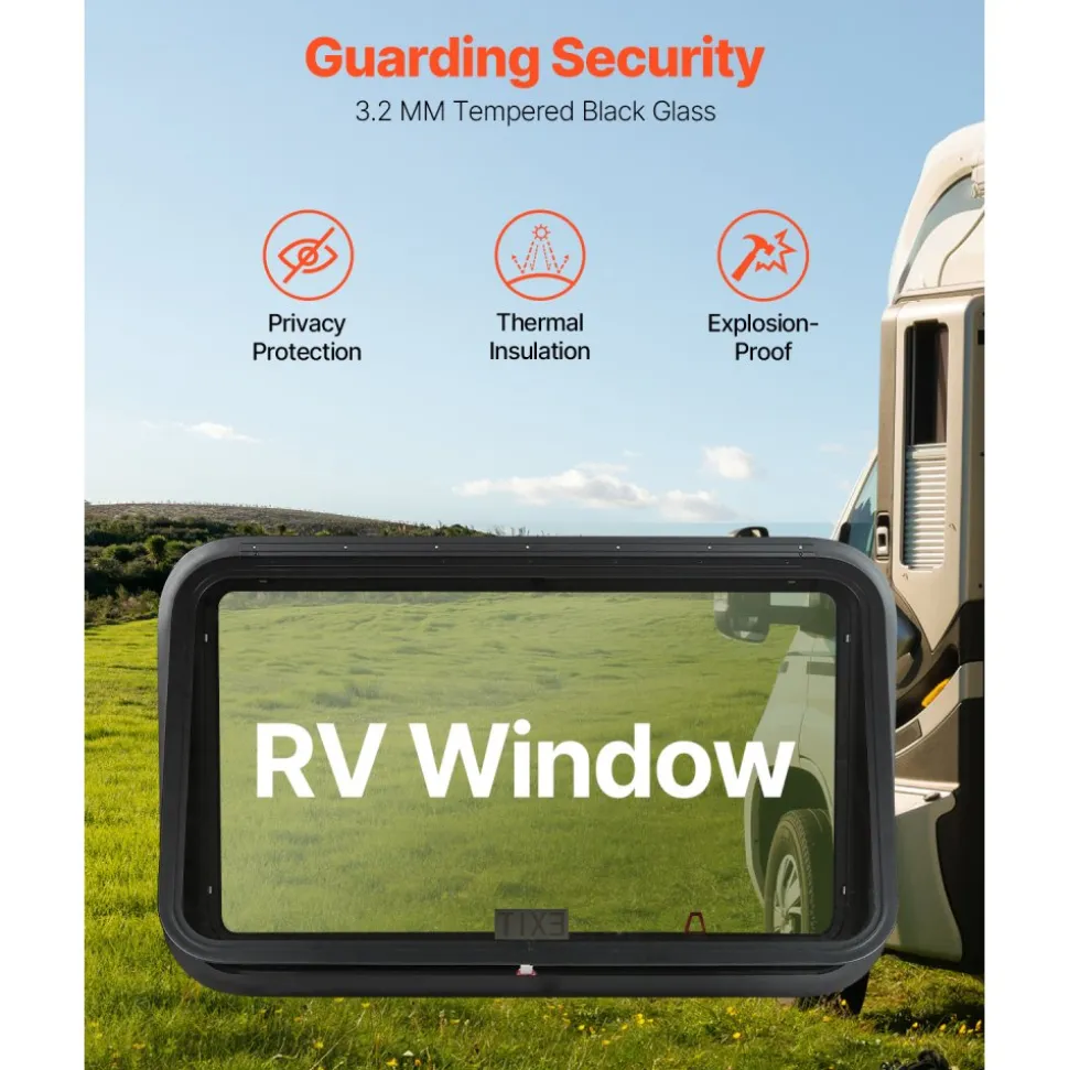 VEVOR RV Exit Window, 36" W x 22" H Tinted RV Window with Net Screen and Trim Ring, Fit for 1 1/4" - 1 13/16" Thickness Wall, RV Window Replacement for Teardrop Cargo Trailer Camper, DOT Approved