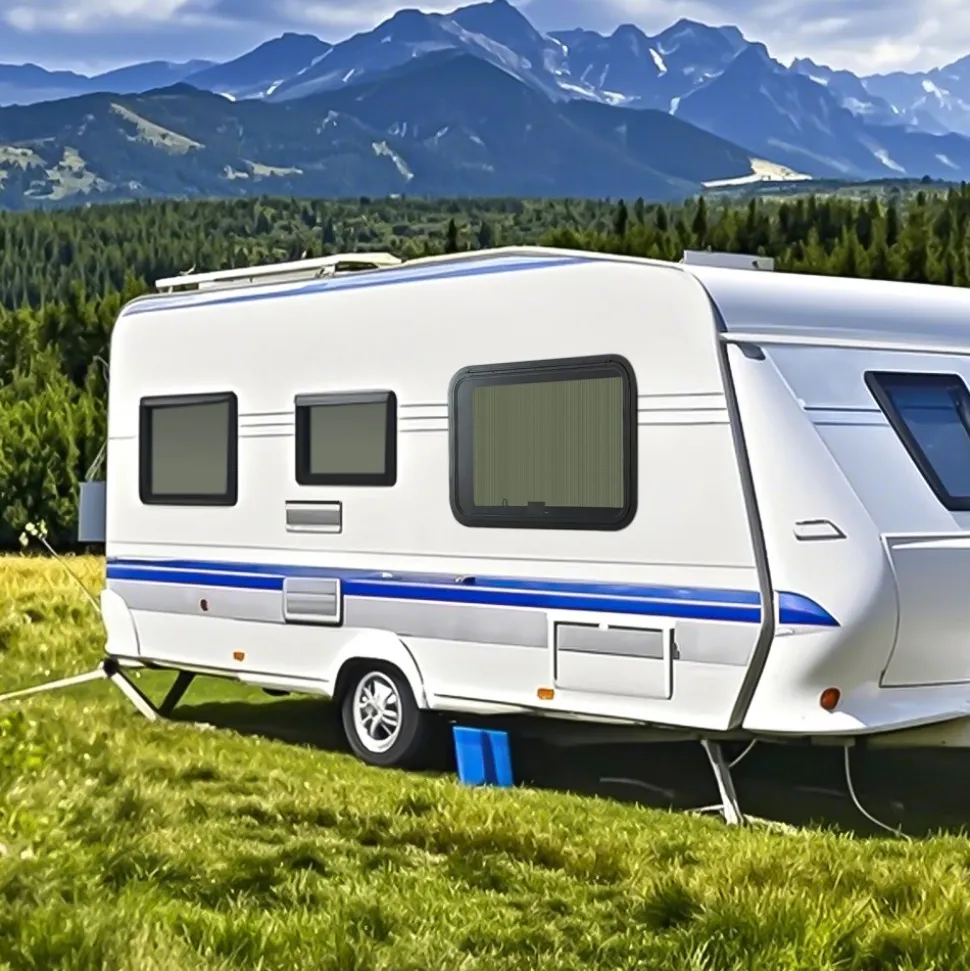 VEVOR RV Exit Window, 36" W x 22" H Tinted RV Window with Net Screen and Trim Ring, Fit for 1 1/4" - 1 13/16" Thickness Wall, RV Window Replacement for Teardrop Cargo Trailer Camper, DOT Approved