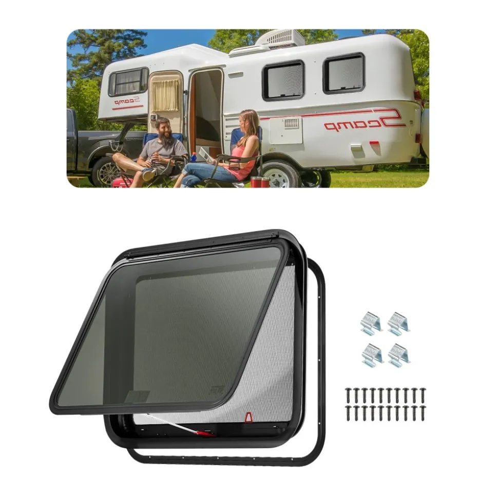 VEVOR RV Exit Window, 30" W x 22" H Tinted RV Window with Net Screen and Trim Ring, Fit for 1 1/4" - 1 13/16" Thickness Wall, RV Window Replacement for Teardrop Cargo Trailer Camper, DOT Approved