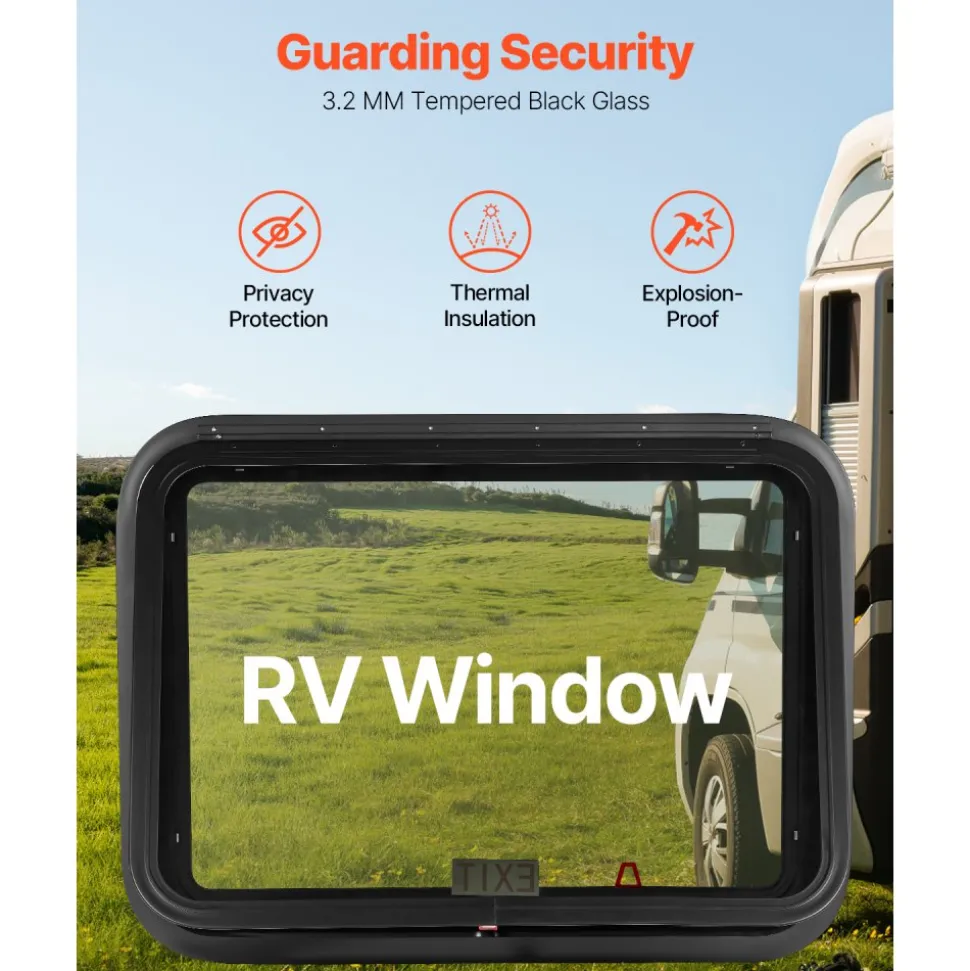 VEVOR RV Exit Window, 30" W x 22" H Tinted RV Window with Net Screen and Trim Ring, Fit for 1 1/4" - 1 13/16" Thickness Wall, RV Window Replacement for Teardrop Cargo Trailer Camper, DOT Approved