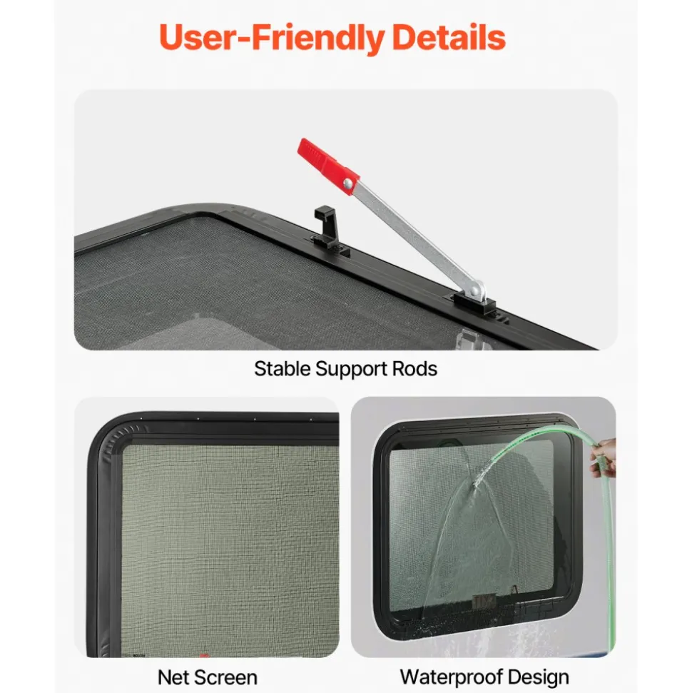 VEVOR RV Exit Window, 30" W x 22" H Tinted RV Window with Net Screen and Trim Ring, Fit for 1 1/4" - 1 13/16" Thickness Wall, RV Window Replacement for Teardrop Cargo Trailer Camper, DOT Approved