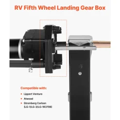 VEVOR RV Fifth Wheel Landing Gear Box 276602, Universal Mount Steel Gearbox Compatible with Lippert Venture, Atwood, Stromberg Carlson Landing Gear Systems, Replace LG-179015, Adjustable Height, Black
