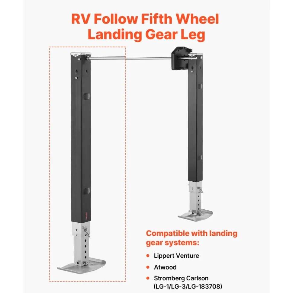 VEVOR RV Follow Fifth Wheel Landing Gear Leg 179014, 32.5-Inch 5th Wheel Landing Gear Universal Replacement Compatible with Lippert Venture, Atwood, Stromberg Carlson Systems, with Pin and Base, Black