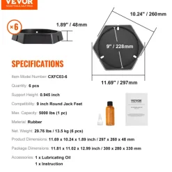 VEVOR RV Leveling Pads, 9 Inch Round Landing Feet, Permanent Attached Jack Stabilizers, Rubber Jack Pads, 5000 lbs Capacity per RV Jack Pad, 5th Wheels, Travel Trailers, Class A/C Motorhomes (6-Pack)