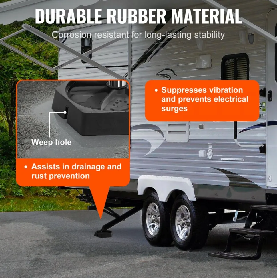 VEVOR RV Leveling Pads, 9 Inch Round Landing Feet, Permanent Attached Jack Stabilizers, Rubber Jack Pads, 5000 lbs Capacity per RV Jack Pad, 5th Wheels, Travel Trailers, Class A/C Motorhomes (4-Pack)