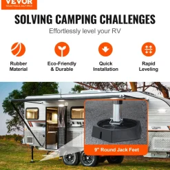 VEVOR RV Leveling Pads, 9 Inch Round Landing Feet, Permanent Attached Jack Stabilizers, Rubber Jack Pads, 5000 lbs Capacity per RV Jack Pad, 5th Wheels, Travel Trailers, Class A/C Motorhomes (4-Pack)
