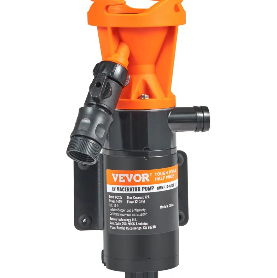 VEVOR RV Portable Macerator Pump, 12V, 12GMP Quick Release RV Waste Pump, RV Sewage Sewer Pump with Detachable Quick Connection Valve Metal Hose Clamp Power Cord, for RV Boat Marine Motorhome Camper