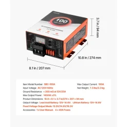 VEVOR RV Power Converter, 100 Amp, 110V AC to 12V DC RV Converter Battery Charger, Multi Stage Smart Charging, 13V to 16.5V Operating Range, Compatible with Lithium & Lead Acid Battery, for Camper