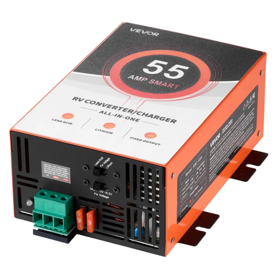 VEVOR RV Power Converter, 55 Amp, 110V AC to 12V DC RV Converter Battery Charger, Multi Stage Smart Charging, 13V to 16.5V Operating Range, Compatible with Lithium & Lead Acid Battery, for Camper