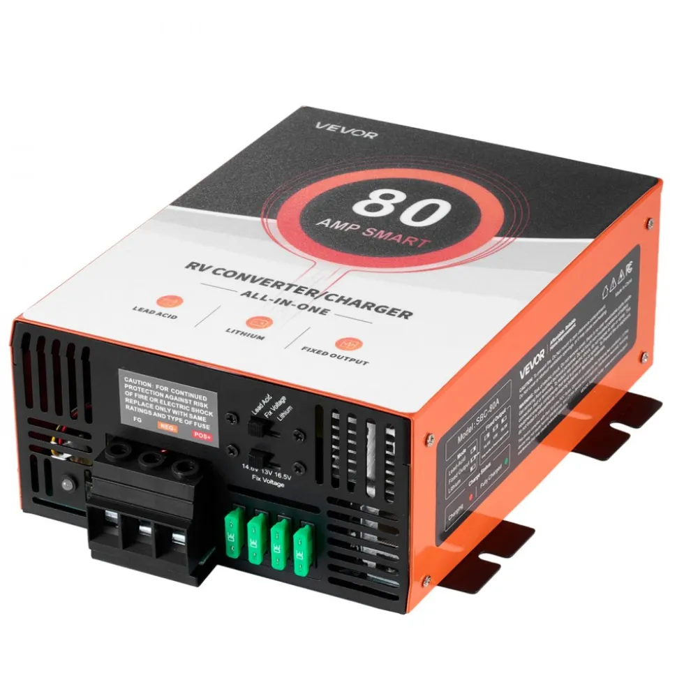 VEVOR RV Power Converter, 80 Amp, 110V AC to 12V DC RV Converter Battery Charger, Multi Stage Smart Charging, 13V to 16.5V Operating Range, Compatible with Lithium & Lead Acid Battery, for Camper
