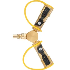VEVOR RV Propane Quick Connect Y Splitter Adapter with Shutoff Valve, 2 Way 1/4 inch Quick Disconnect Kit, Fits for RV Trailer, Quick Connect Propane Hose Connect to Motorhome Tabletop Camping Grill