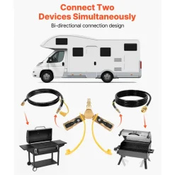 VEVOR RV Propane Quick Connect Y Splitter Adapter with Shutoff Valve, 2 Way 1/4 inch Quick Disconnect Kit, Fits for RV Trailer, Quick Connect Propane Hose Connect to Motorhome Tabletop Camping Grill