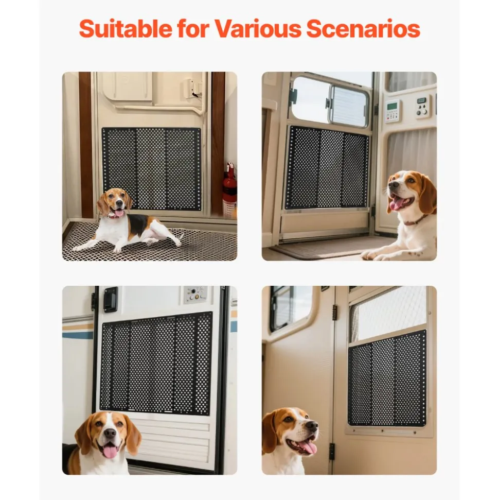 VEVOR RV Screen Door Protector, Adjusts from 22 to 31.5 inch, Adjustable Door Grille, Easy to Install, Reinforced Breathable Honeycomb Holes, Iron Camper RV Entry Protector for Pet Protection, Black