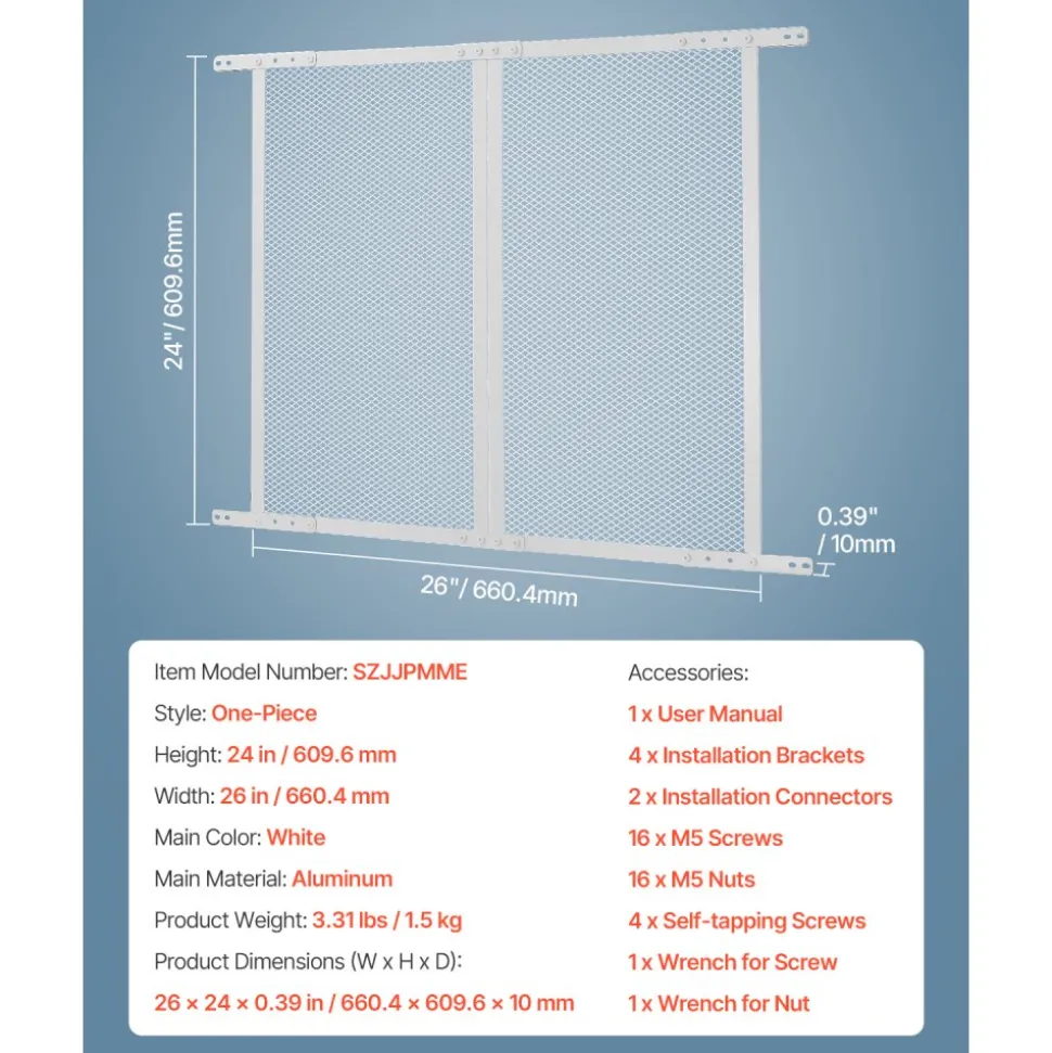 VEVOR RV Screen Door Protector, 24 x 26 inch Door Grille, Easy to Install and Disassemble, Reinforced Breathable Protective Mesh, Aluminum Alloy Camper RV Entry Protector for Pet Protection, White