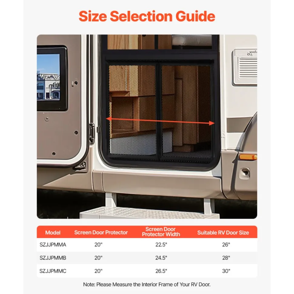 VEVOR RV Screen Door Protector, 24.5 x 20 inch Door Grille, Easy to Install and Disassemble, Reinforced Breathable Protective Mesh, Aluminum Alloy Camper RV Entry Protector for Pet Protection, Black