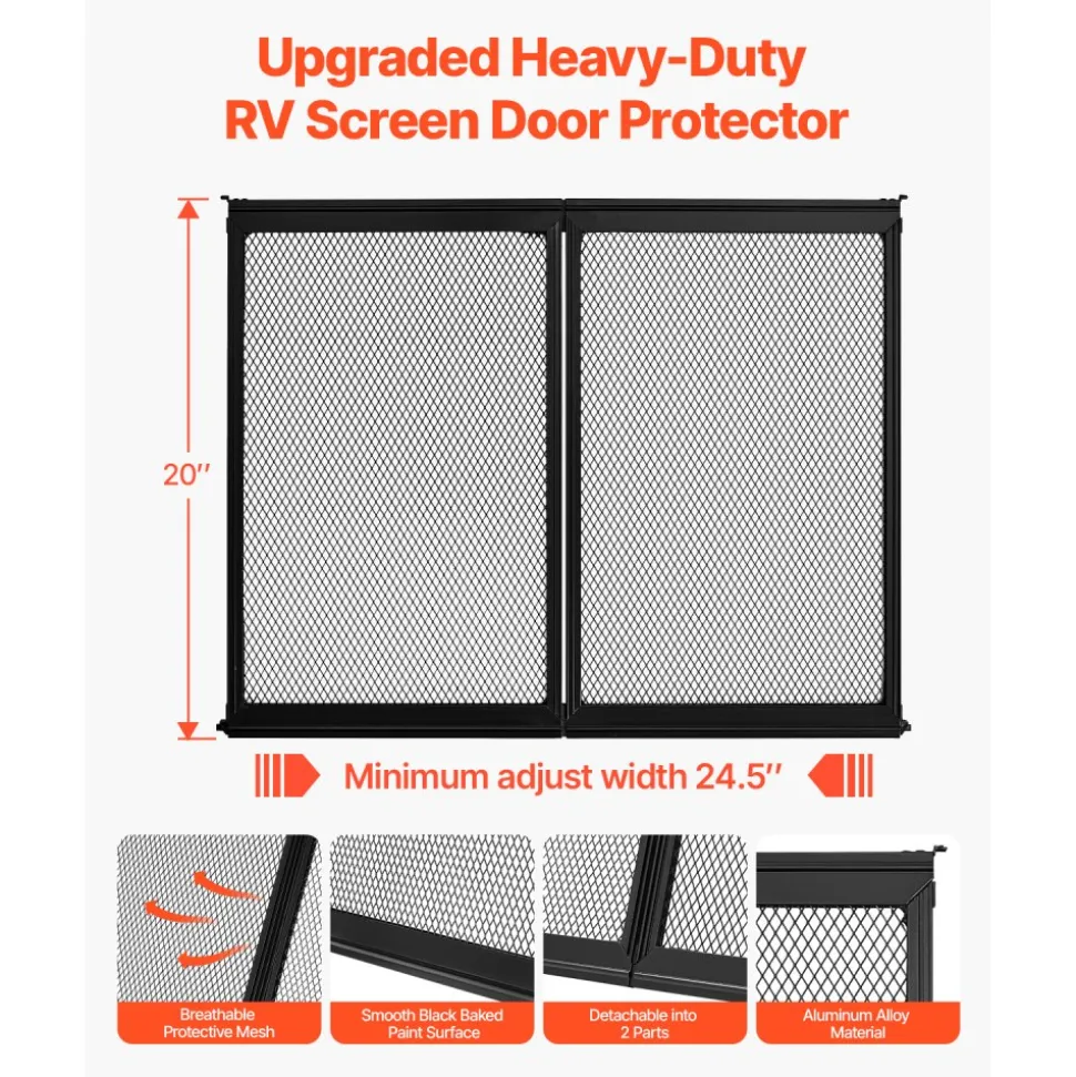 VEVOR RV Screen Door Protector, 24.5 x 20 inch Door Grille, Easy to Install and Disassemble, Reinforced Breathable Protective Mesh, Aluminum Alloy Camper RV Entry Protector for Pet Protection, Black