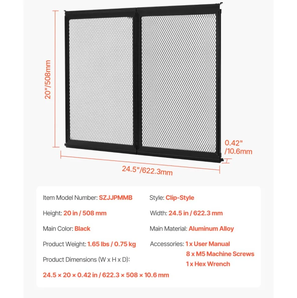 VEVOR RV Screen Door Protector, 24.5 x 20 inch Door Grille, Easy to Install and Disassemble, Reinforced Breathable Protective Mesh, Aluminum Alloy Camper RV Entry Protector for Pet Protection, Black