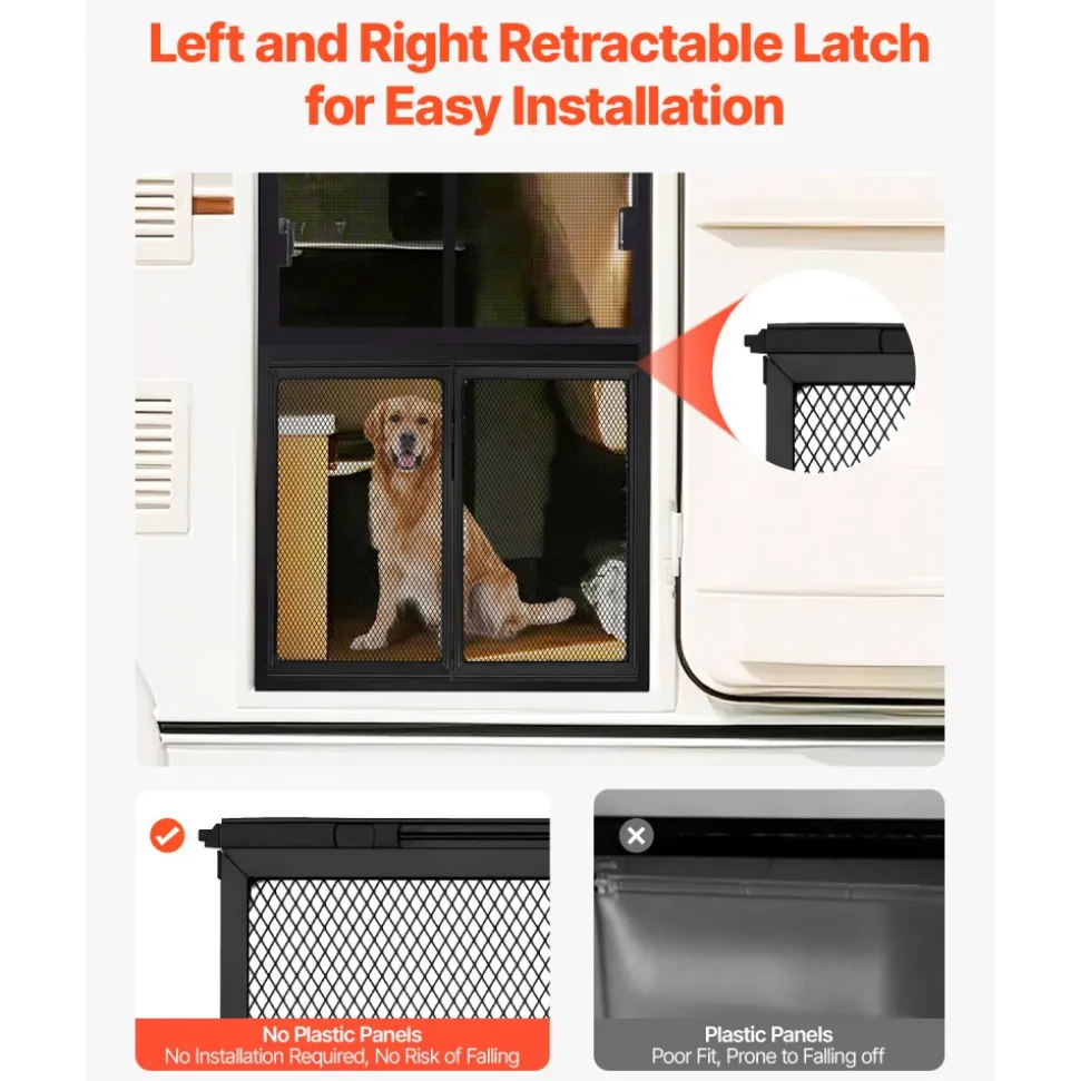 VEVOR RV Screen Door Protector, 24.5 x 20 inch Door Grille, Easy to Install and Disassemble, Reinforced Breathable Protective Mesh, Aluminum Alloy Camper RV Entry Protector for Pet Protection, Black